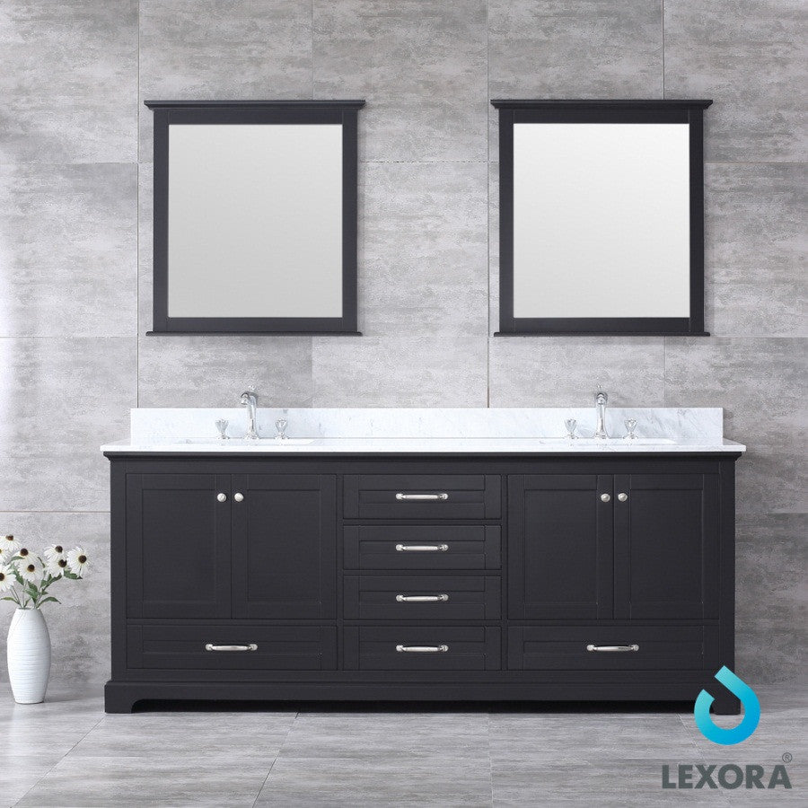 Dukes 80" Espresso Double Vanity Carrara Marble Top Sinks, 30" Wall Mirrors