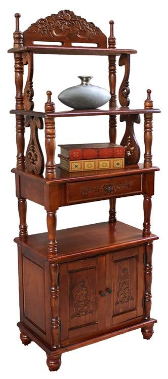 Traditional Bookcase, Hardwood Frame With Carved Accents & Ample Space, Walnut