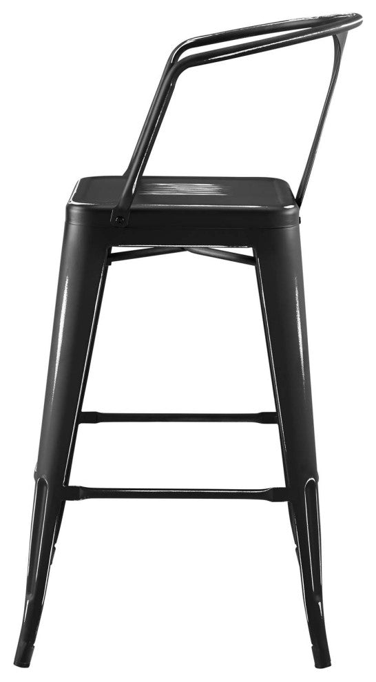 Bar Stool Chair Barstool, Set of 4, Metal, Black, Bar Pub Cafe Bistro Restaurant