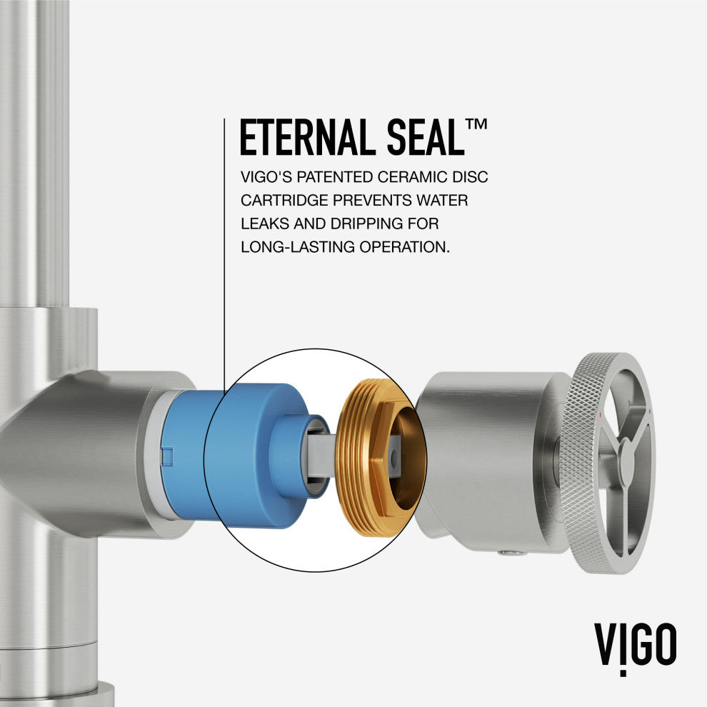 VIGO Cass Industrial 14" H Single Handle Kitchen Bar Faucet, Stainless Steel
