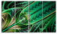 Green on Black Fractal Stained Glass, Abstract Canvas Art, 48"x28", 4 Panels