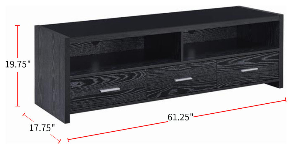 62 Inches TV Console with 3 Drawers, Black Oak
