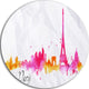 Paris Pink Silhouette, Cityscape Painting Round Metal Wall Art, 23"