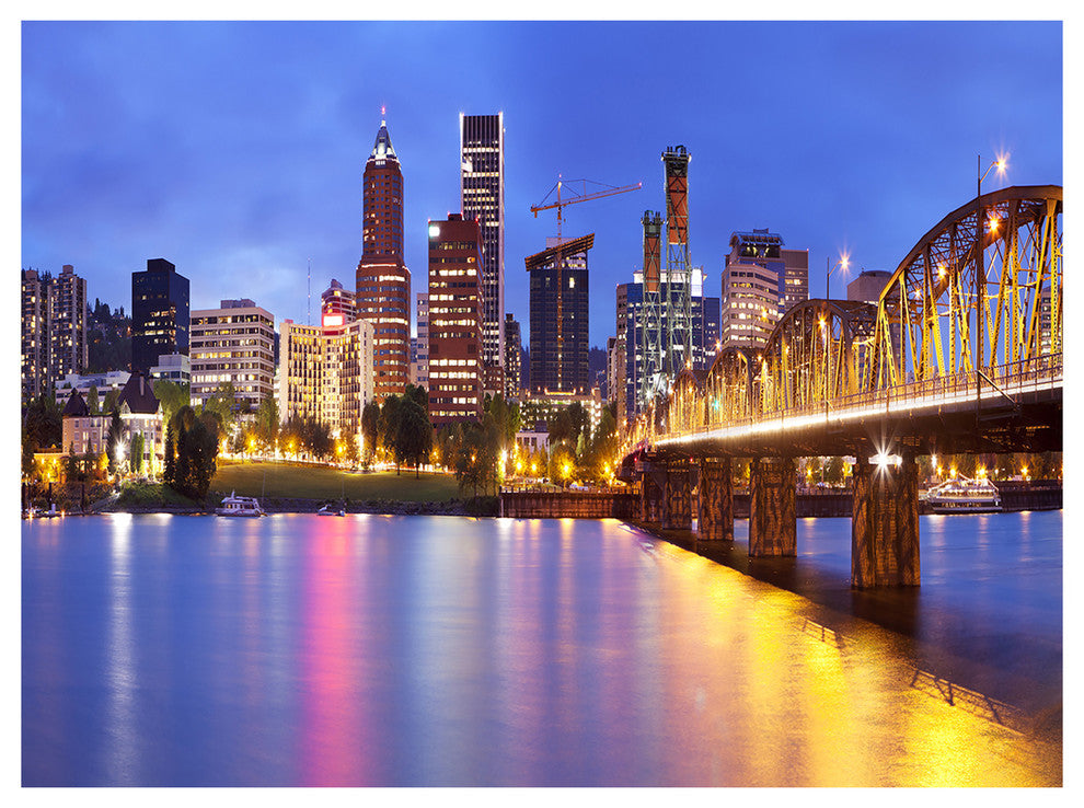 Skyline across the Willamette River, Cityscape Canvas Art Print, 40"x30"