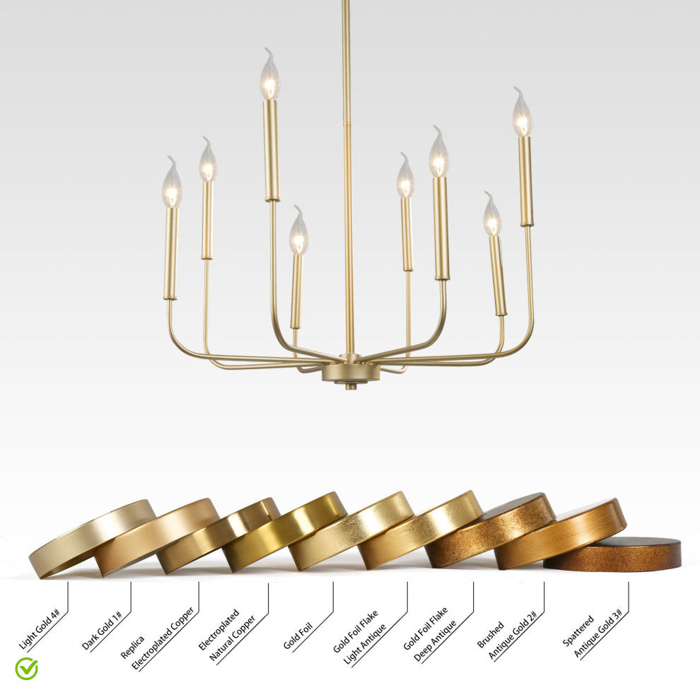 LNC 8-Light Antique/Vintage Finish Modern Candlestick Chandelier 36"H, Gold