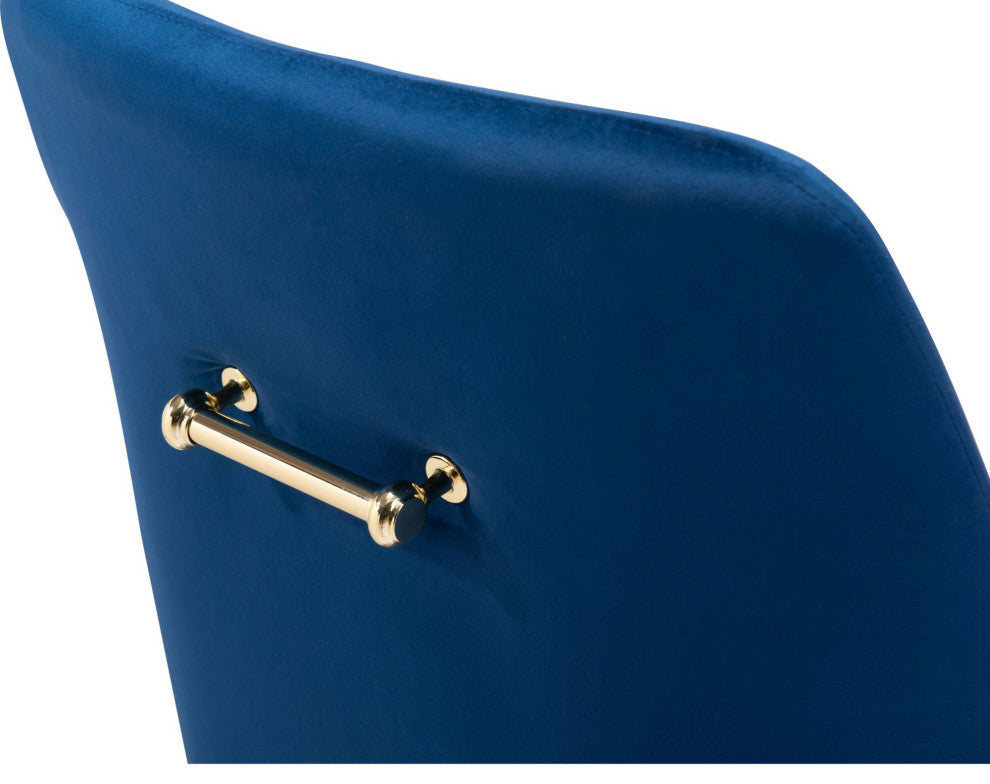Computer Chair, Faux Vinyl Leather, Steel, Navy, Gold, Home Business Office