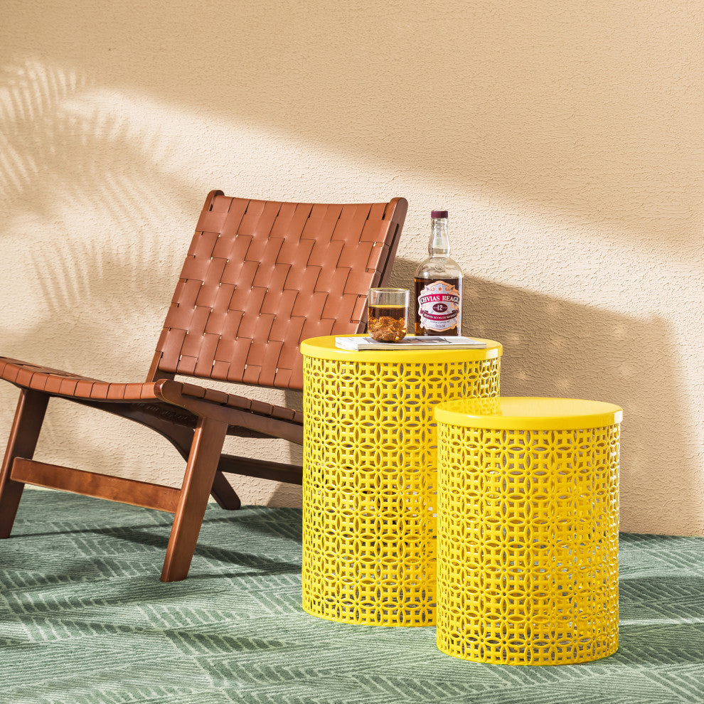 Multi-Functional Metal Garden Stool, 2-Piece Set, Yellow