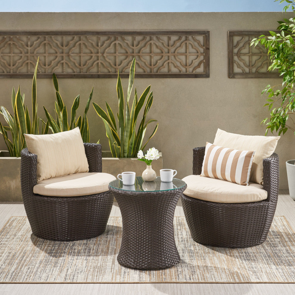 Kyoto Outdoor 3-Piece Brown Wicker Chat Set