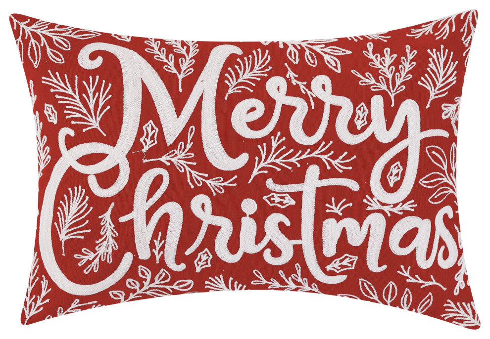 Vintage Merry Christmas Embroidered Pillow