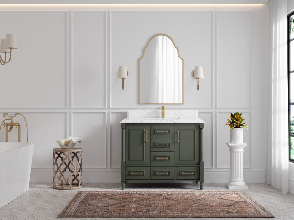 Aberdeen 42 Single Sink Bath Vanity in Pewter Green 1.5" Calacatta Laza