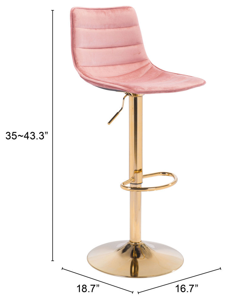 Bar Stool Chair Barstool, Steel Metal, Fabric, Pink, Gold, Kitchen Cafe Bistro