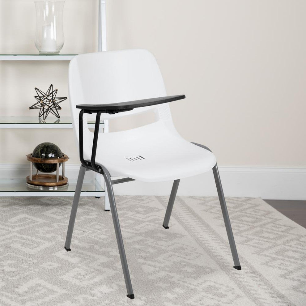 Ergonomic Shell Chair With Right Handed Flip-Up Tablet Arm, White/Right