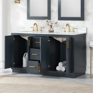 Gazsi 60" Double Bathroom Vanity Set in Charcoal Blue without Mirror