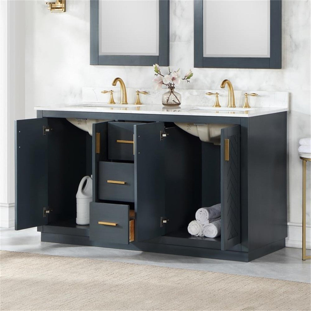 Gazsi 60" Double Bathroom Vanity Set in Charcoal Blue without Mirror