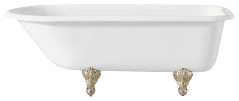 Cheviot Products Cast Iron Bathtub With Faucet Holes, Polished Nickel