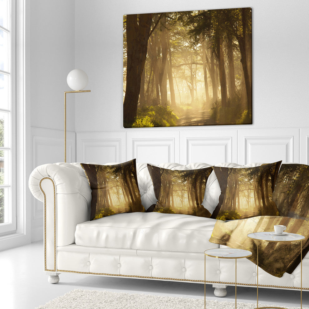 Deep Jungle With Foggy Sunlight Landscape Printed Throw Pillow, 18"x18"