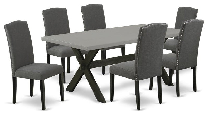 X697En120-7, 7-Piece Small Table Set, 6 Chairs and Table Hardwood Frame