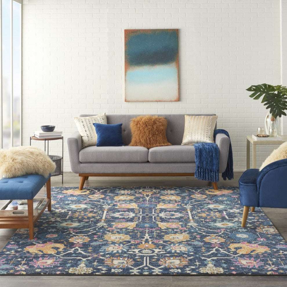 8 x 10 Navy Blue Floral Buds Area Rug