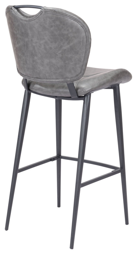 Bar Stool Chair Barstool, Faux Vinyl Leather, Steel, Vintage Gray, Black