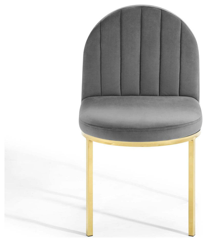 Side Dining Chair, Set of 2, Velvet, Gold Gray, Modern, Bistro Restaurant