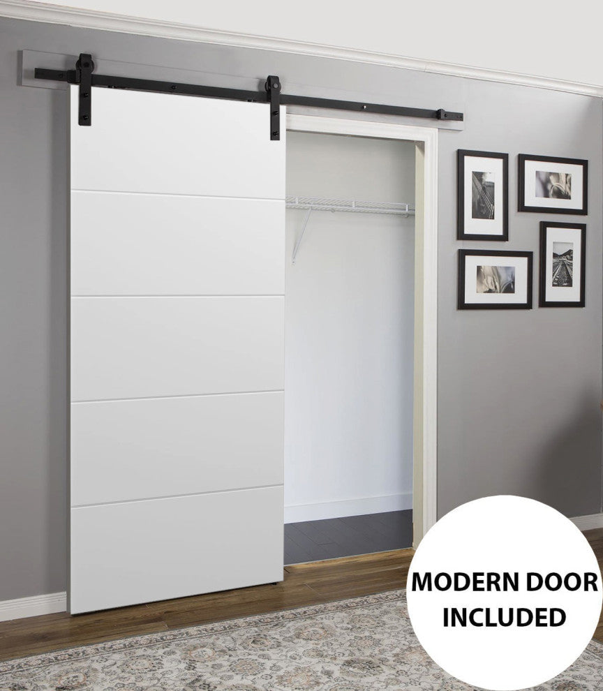 Barn Door 32 x 80, Planum 0770 Painted White, 6.6' Rail