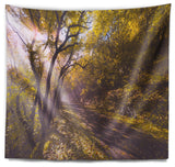 Bicycle Ride in Fall Forest Landscape Wall Tapestry, 39"x32"