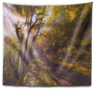 Bicycle Ride in Fall Forest Landscape Wall Tapestry, 39"x32"