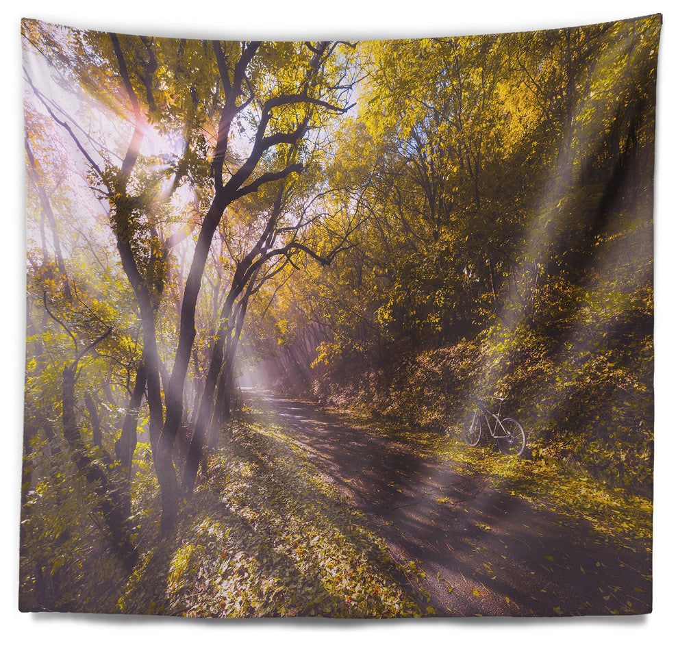Bicycle Ride in Fall Forest Landscape Wall Tapestry, 39"x32"