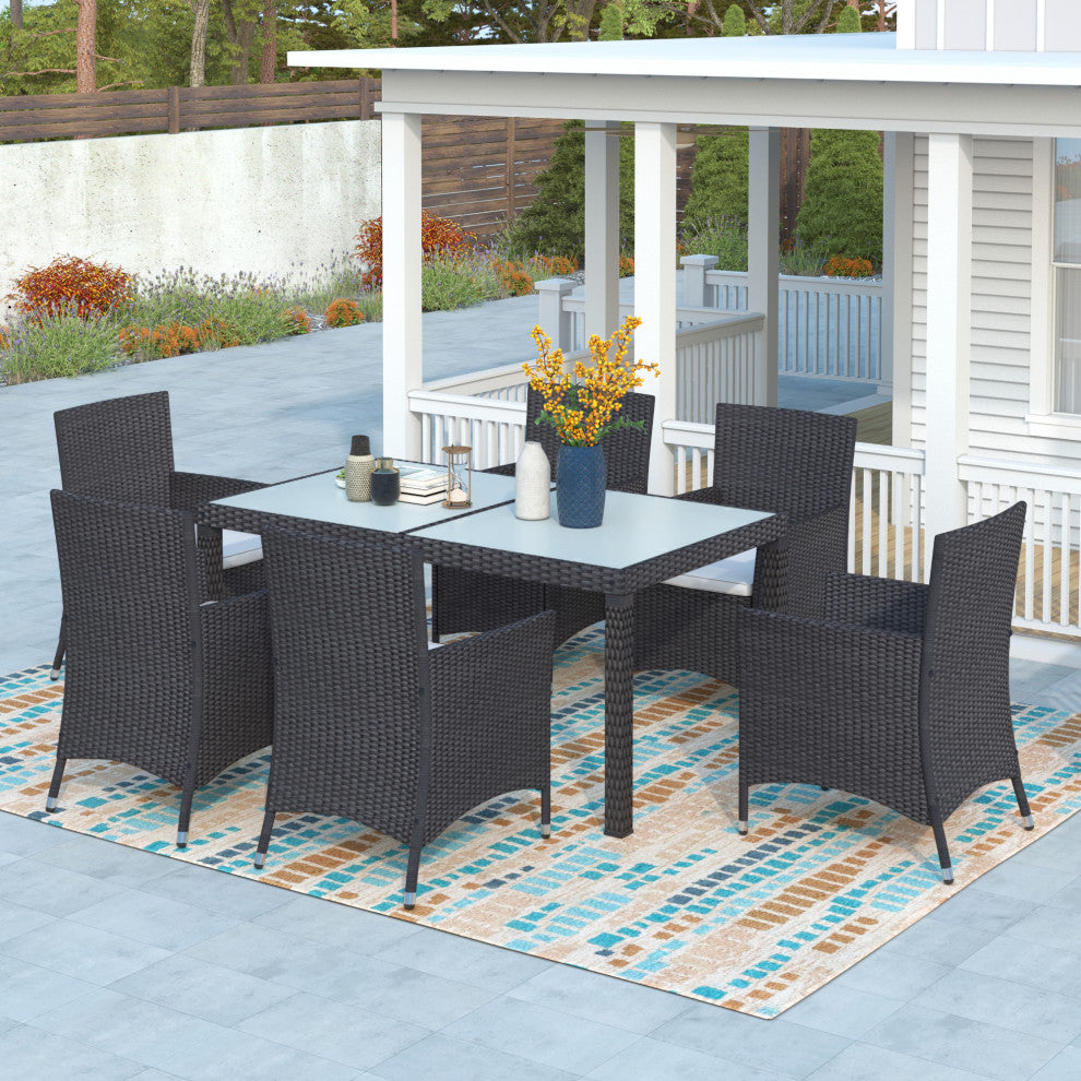 7 Pieces Outdoor Patio Rattan Dining Table Set With Cushions