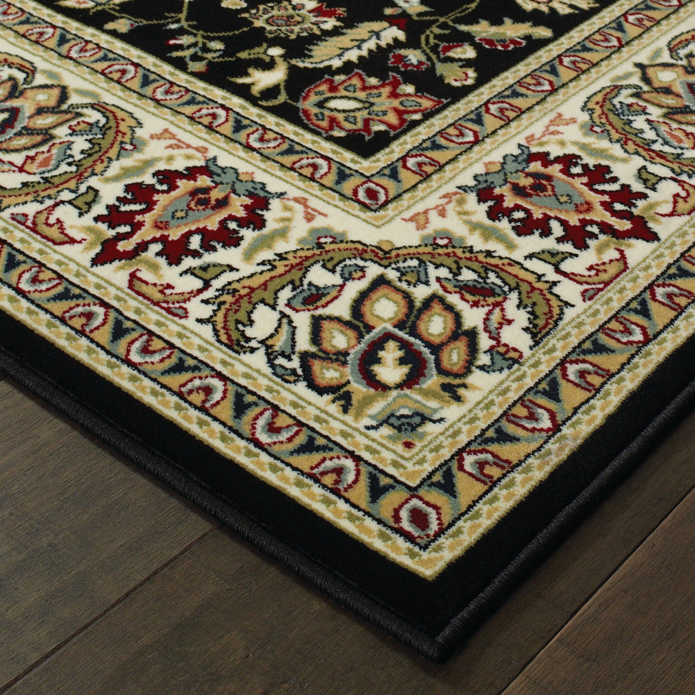Karaman Traditional Black/ Ivory Area Rug, 2'3"x7'6"