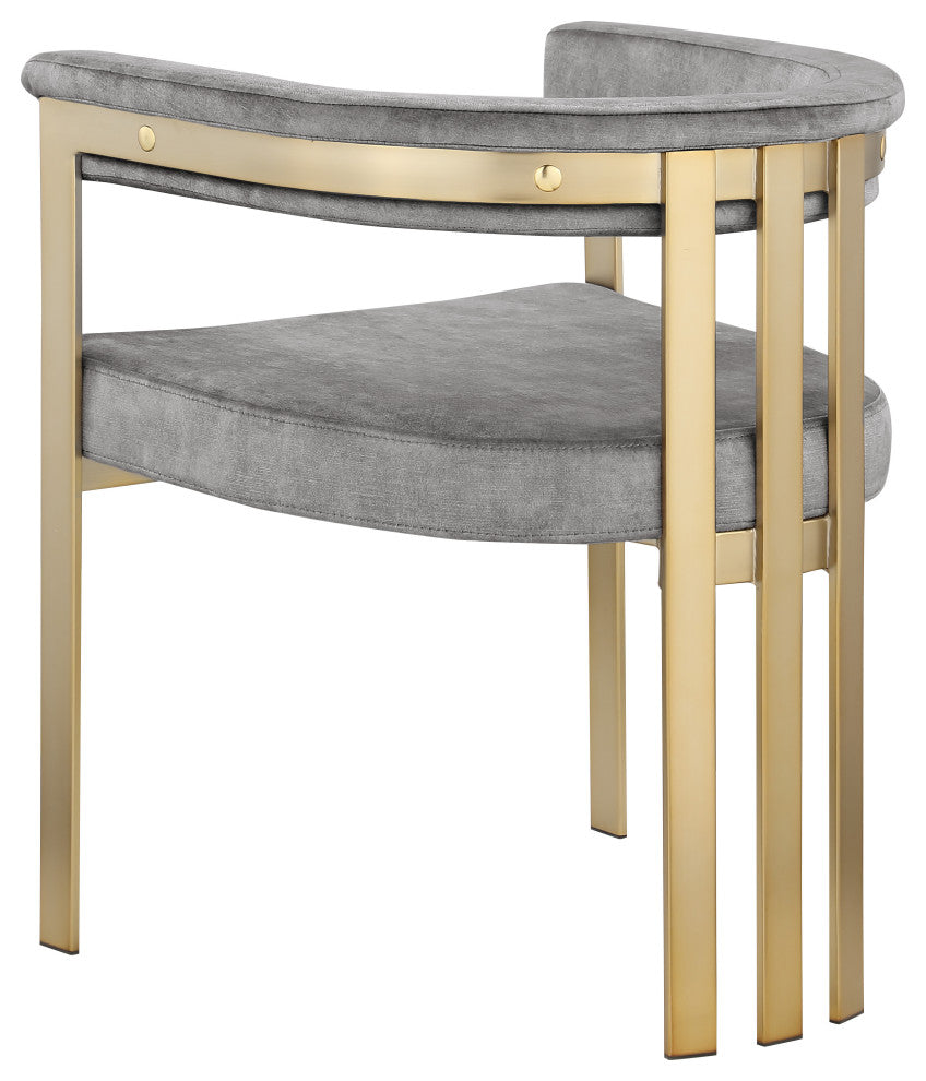 Marcello Upholstered Dining Chair, Gray, Velvet, Brushed Brass Finish