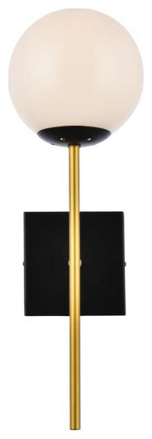 Neri 1 light black and brass and white glass wall sconce