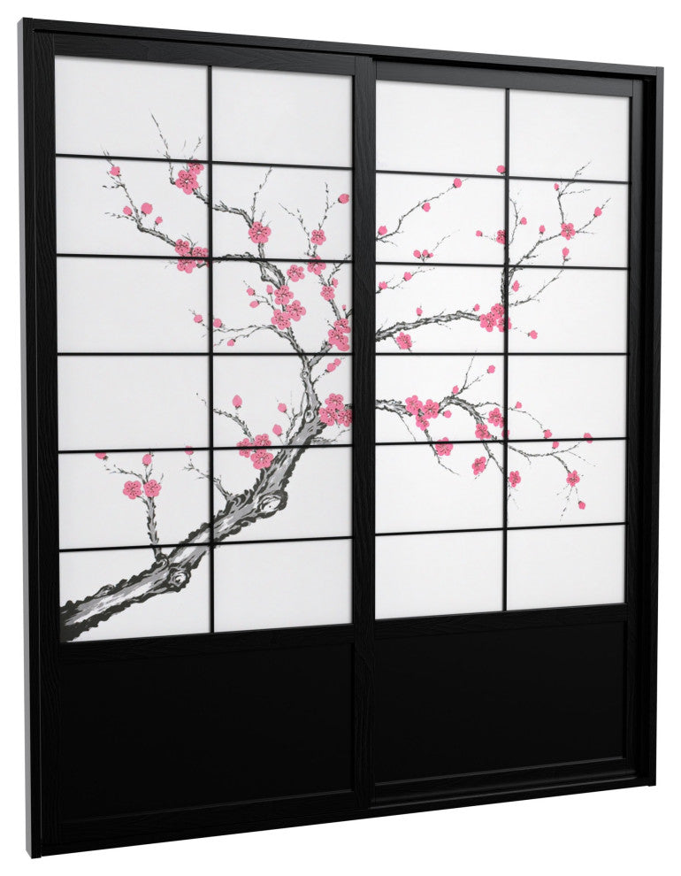 7'' Tall Cherry Blossom Shoji Sliding Door Kit, Black