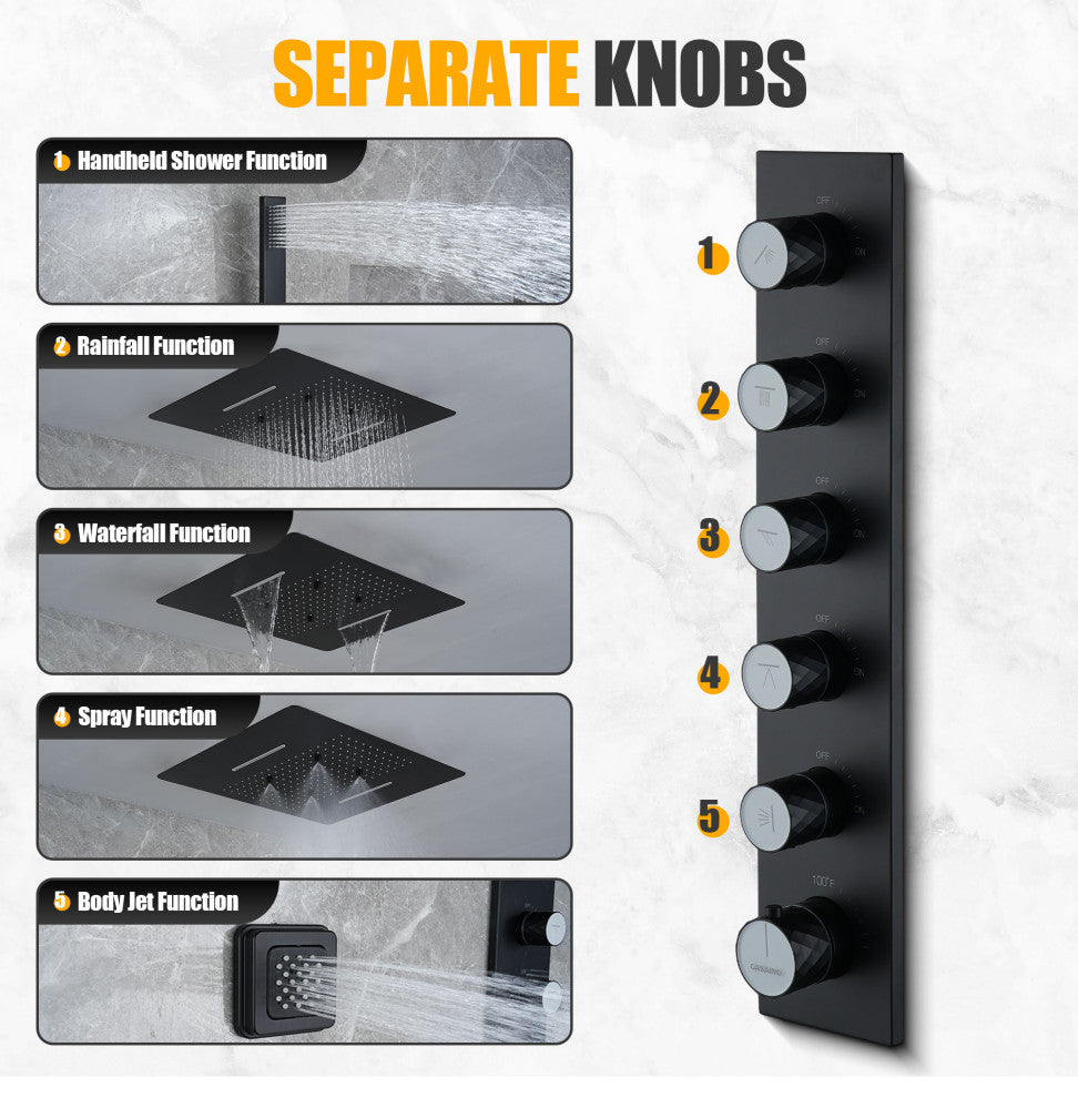 Multifunctional concealed large overhead spray luxury shower, Matte Black