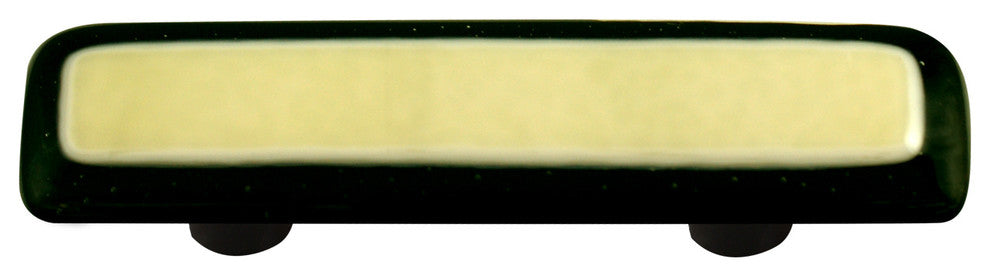 Art Glass Rectangle Bordered Pull, Black Post, Black Border French Vanilla