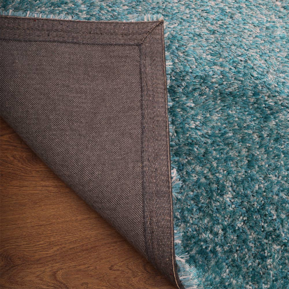 HAND TUFTED SHAG POLYESTER ECO-FRIENDLY AREA RUGS- Turquoise&White Col