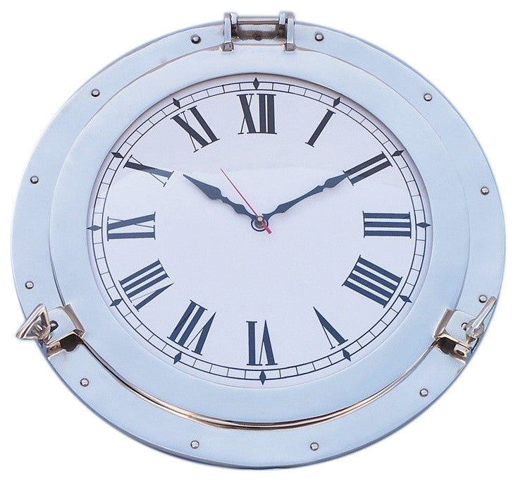 Deluxe Class Porthole Decorative Wall Clock, Chrome, 20"