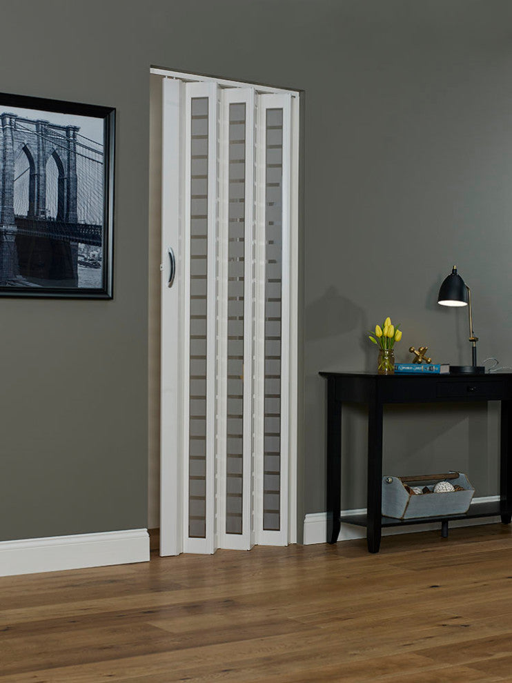 Homestyle Metro 36" x 80" Aluminum Frosted Square Folding Door, White Frosted Square