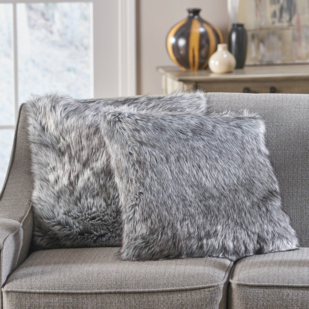 GDF Studio Laraine Furry Glam Dark and Streak Faux Fur Throw Pillows, Set of 2