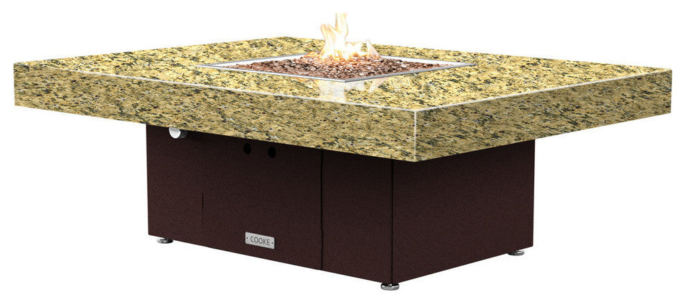Rectangular Fire Pit Table, 48x36, Natural Gas, Santa Cecillia Top, Dark Cherry
