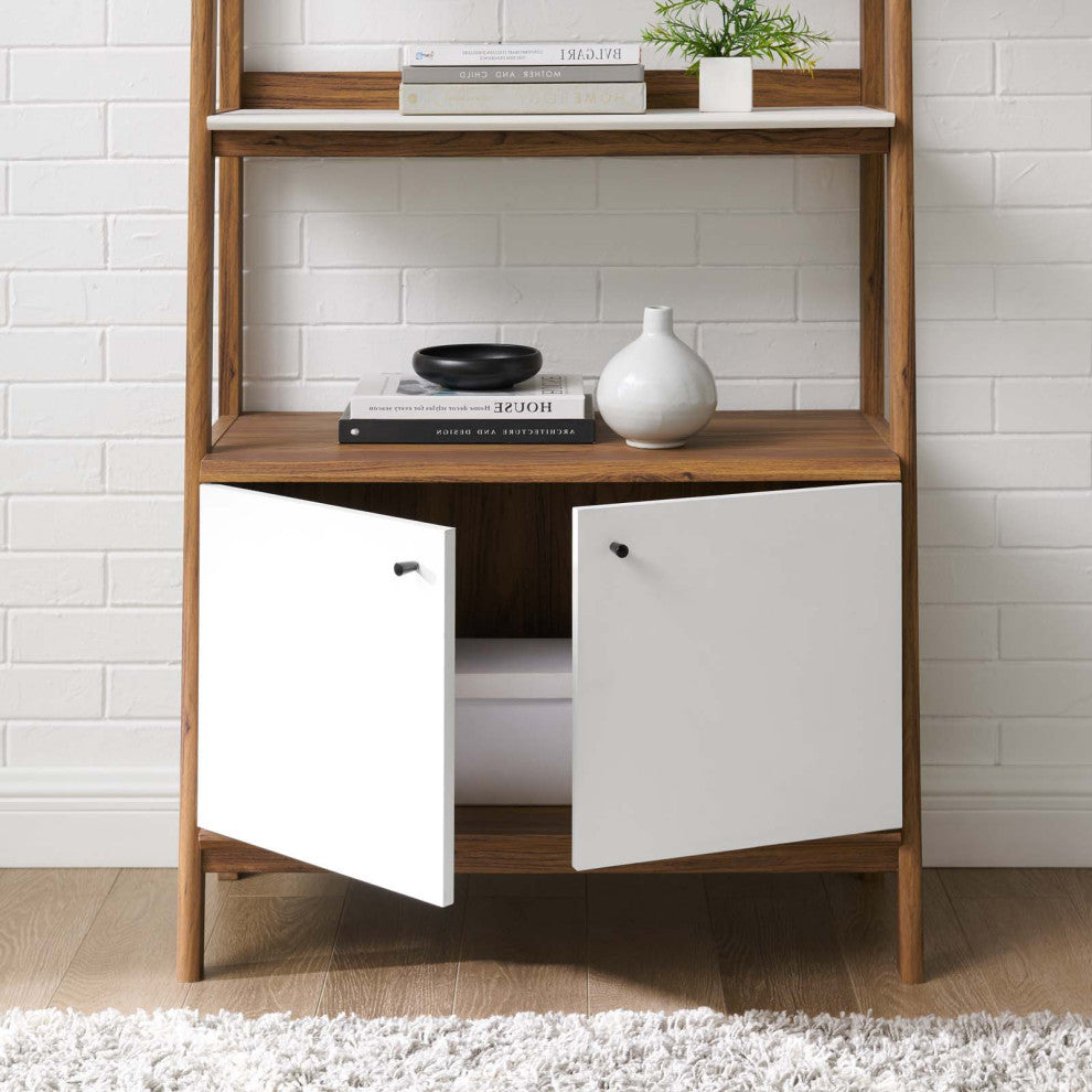 Bookcase Book Shelf Rack, Wood, Brown Walnut White, Modern, Lounge Hospitality