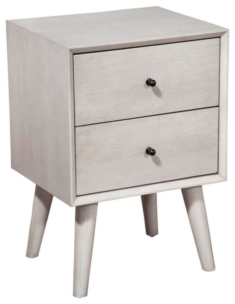 Flynn Mid Century Modern 2 Drawer Nightstand, Gray