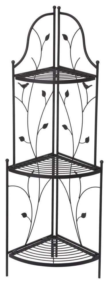 44.75"H 3-Tiered Black Metal Corner Shelf Plant Stand