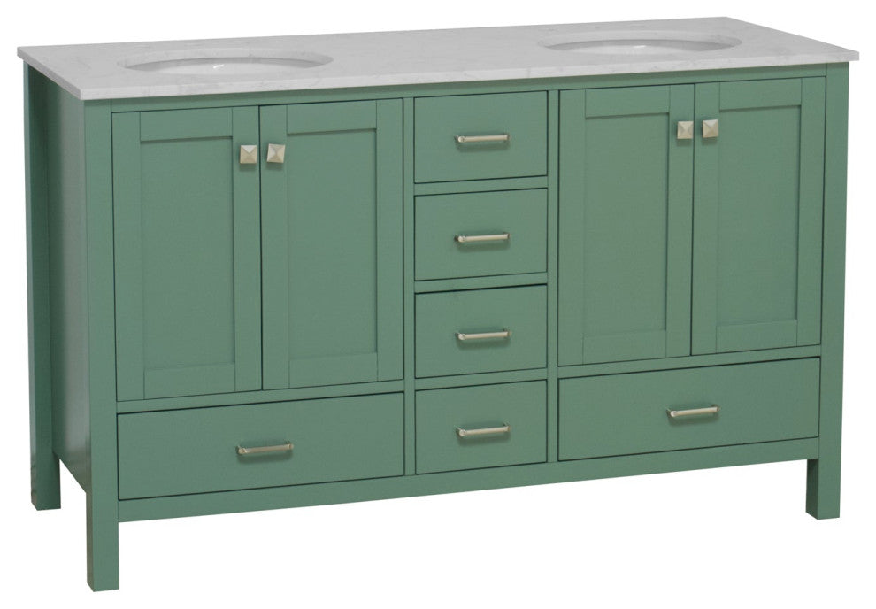 Horizon 60" Double Bathroom Vanity, Sage Green, Engineered Carrara
