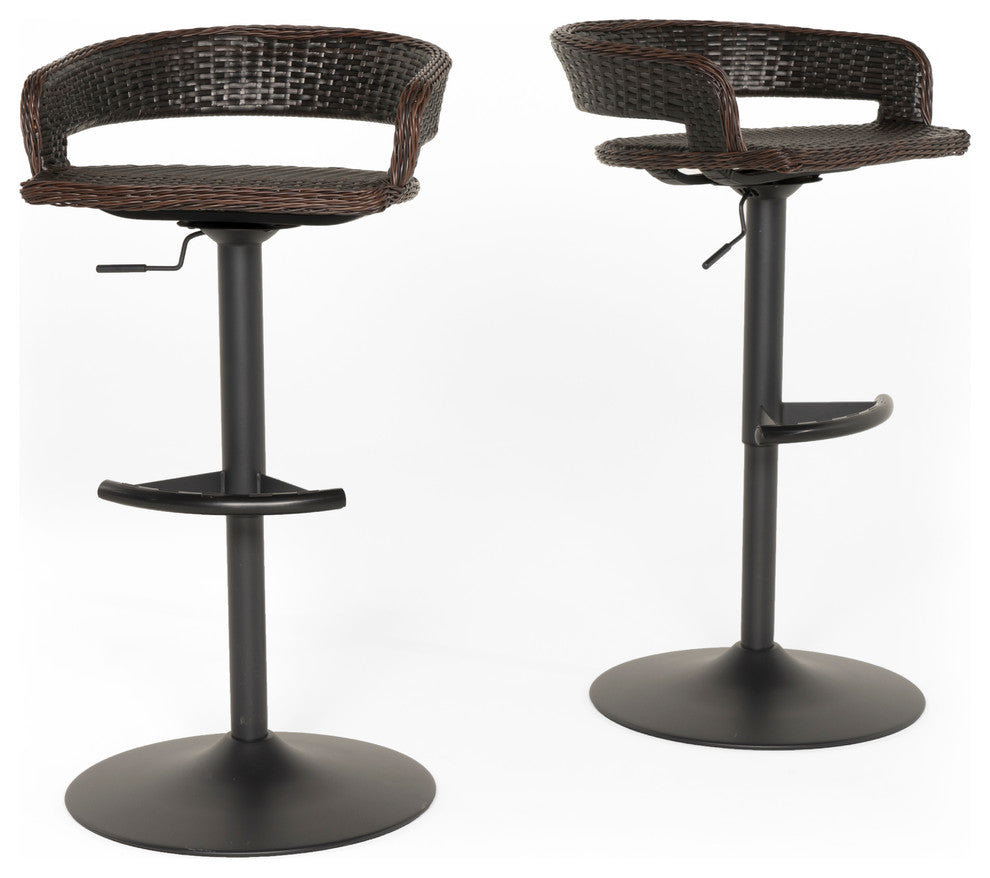 Comfort Airlift Wicker Bar Stools, Set of 2, Espresso Brown
