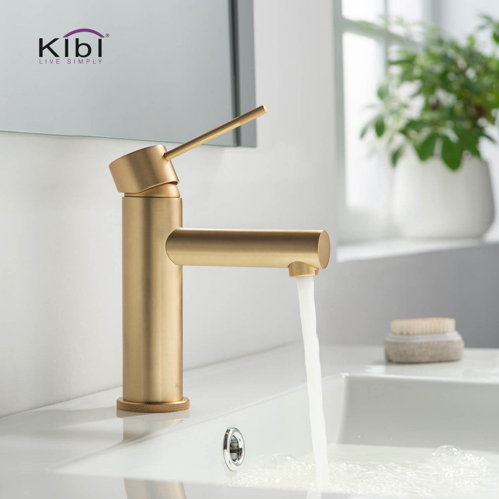 Circular X Brass Single Hole Bathroom Faucet KBF1010, Brush Gold, With Drain