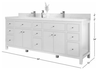 Sonoma 84" Double Sink Bath Vanity in Alabaster, 2" Calacatta Black