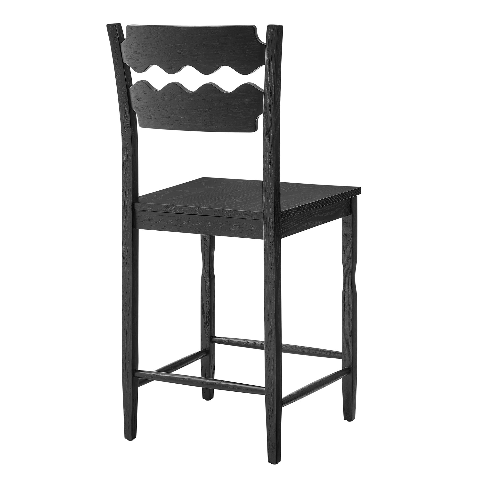 Jax Oak Wood Counter Stool With Wavy Razor Back, Black