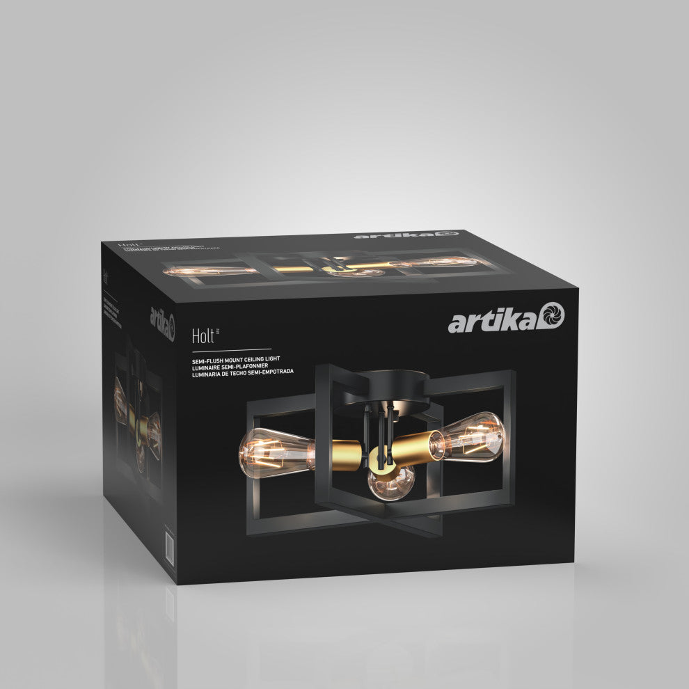 Artika Holt Modern Mid-Century Semi Flush Mount Light Fixture Black and Gold