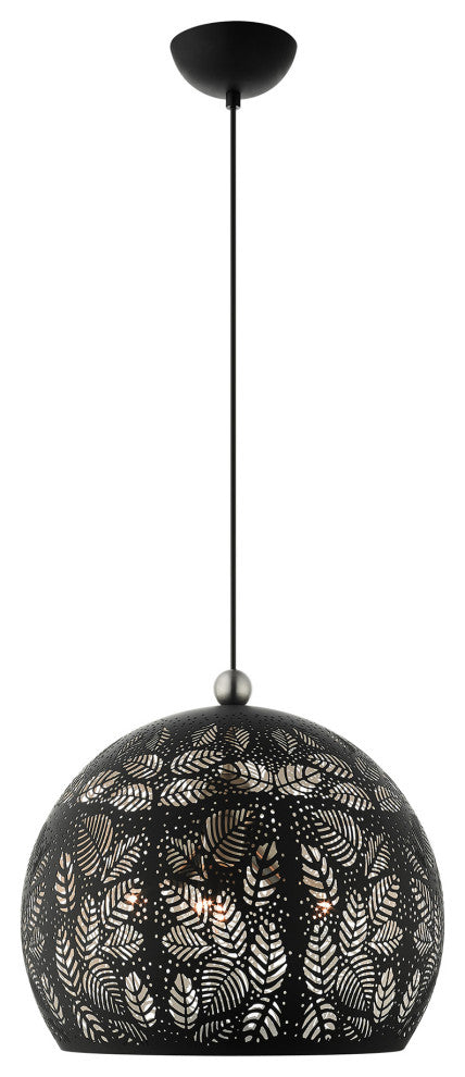 Livex Lighting Chantilly 3 Light Black, Brushed Nickel Accents Medium Pendant
